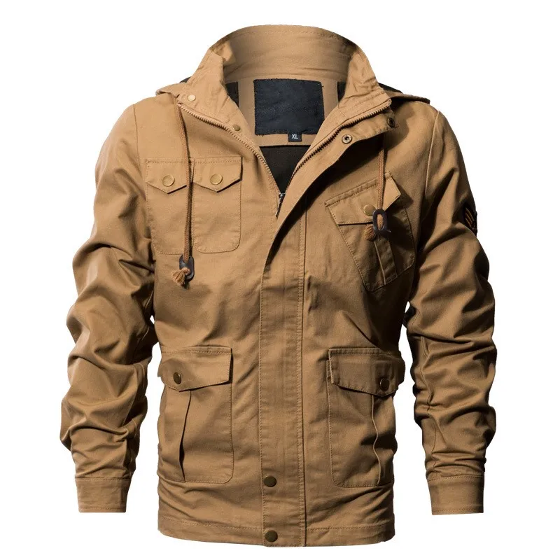 

Spring Autumn Jacket Men Casual Loose Cotton Coat Men Plus Size M-6XL With Many Pockets Fashion Hooded Collar Military Jacket