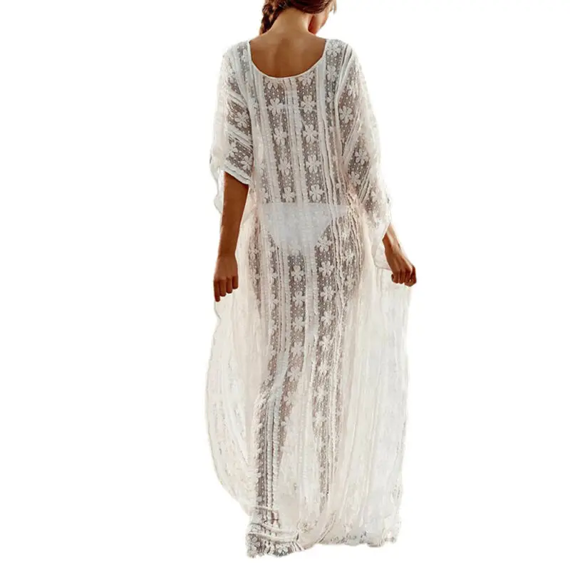 

Women Casual Sheer Long Maxi Dress Sexy Beach Holiday V-Neck Bikini Cover Kaftan