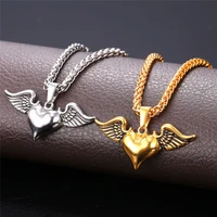 collare heart with wings women pendent kingdom hearts gold color stainless steel necklace wholesale women jewelry p174