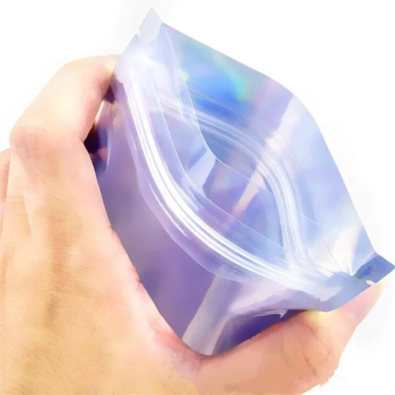 10Pcs 7.5x10/8.5x13/10x15mm Iridescent Holographic Plastic Opp Bag Pouch For Wrapping Favor Jewelry Packaging Business Wholesale - купить по