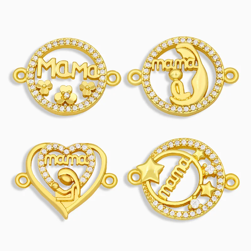 

OCESRIO DIY CZ Brass Mama Pendant Charms for Women Jewelry Polished Heart Bracelet Charms Jewelry Making Supplies chma028