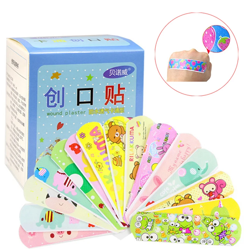 

100Pcs Cartoon Bandages Waterproof Adhesive Bandages Wound Plaster First Aid Hemostasis Band Aid Sterile Stickers For Children
