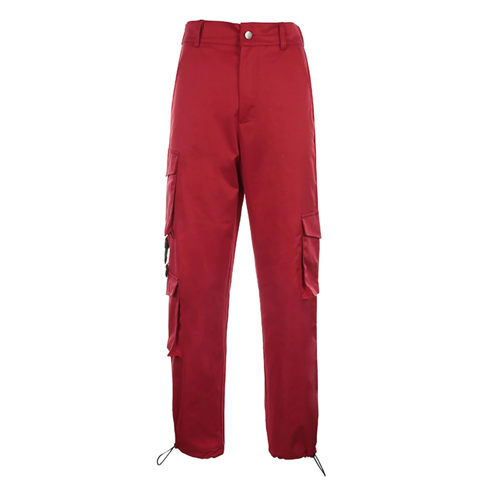 

Women Loose Cargo Pants, Adults Solid Color High Waist Drawstring Trousers with Pockets