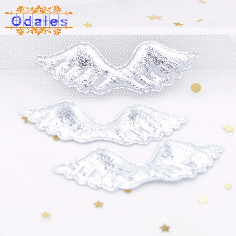 40Pcs/lot Gold Silver Cloth Padded Angel Wing Applique Single Side Glitter Fabric Patches DIY Crafts Hat Headwear Accessories - Color: Silver