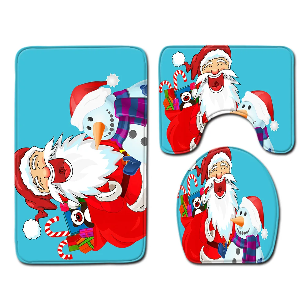 Рождественские коврик для ванной комнаты Набор Впитывающий Коврик и душа