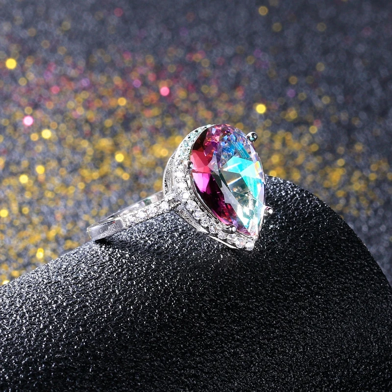 Ladies Jewelry S925 Silver Ring Mystical Rainbow Topaz Dripping Ring Wedding Jewelry Party Valentine's Day Ring Gift Wholesale images - 6