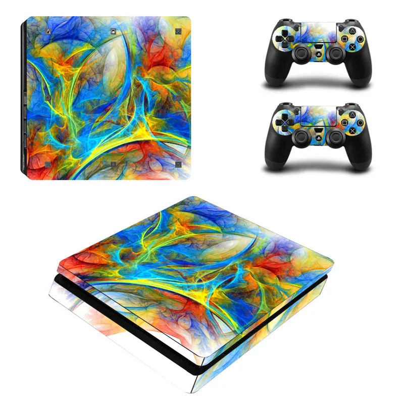 Виниловая наклейка для консоли PS4 Slim с 2 контроллерами Sony PlayStation 4 S | Электроника