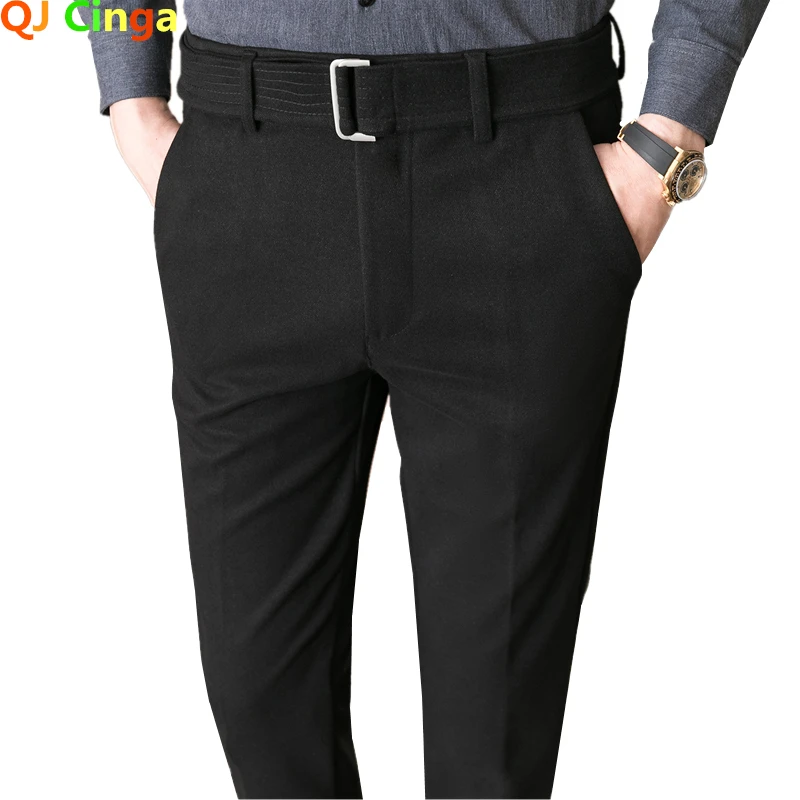 

Осенне-зимние новые мужские плотные брюки серые деловые повседневные брюки мужские модные облегающие Слаксы черные Хаки Брюки