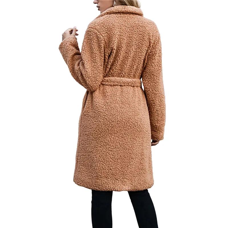 

Women's Long Sleeve Coat Winter Women Vintage Lapel Solid Color Velvet Coat Thick Warm Long Trench Coat Outwear