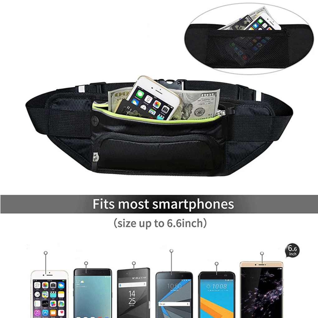 

Black Hiking Running Large Capacity Waterproof Waist Bag Pouch Can Hold Water Bottle 6.6 Inch Smart Phones
