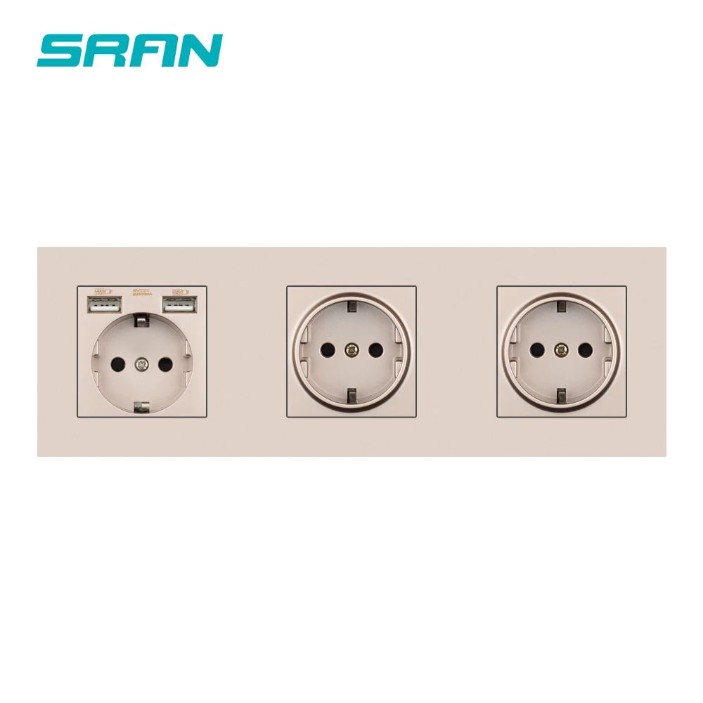 Настенная розетка SRAN с 3 рамами европейская заземленная электрическая usb панелью