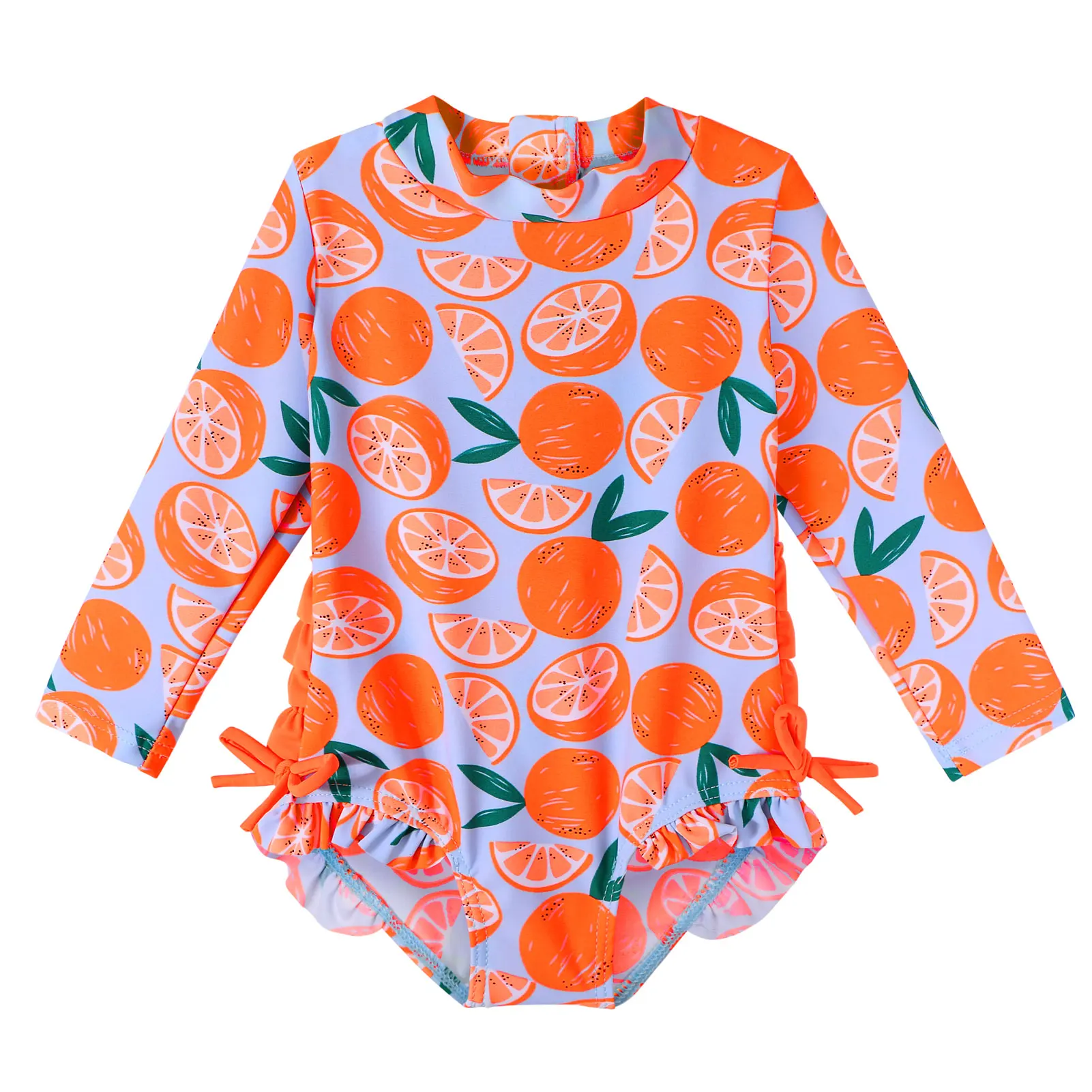 BAOHULU Girls Swimsuit Long Sleeve Zipper Rash Guard One Piece UPF 50+ UV Sun Protection Swimwear Orange Bathing Suit