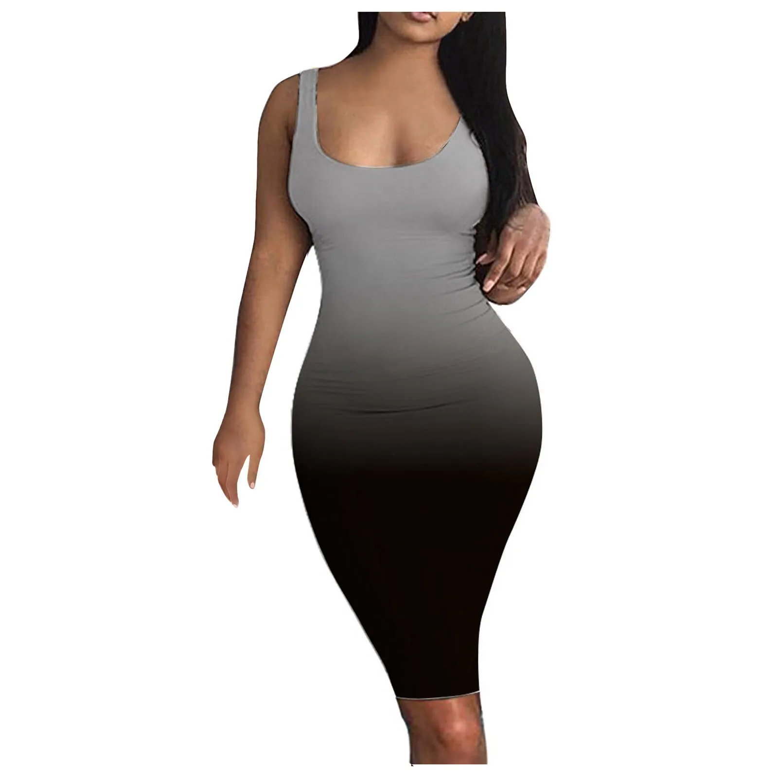 

Women's Gradient Tank Dress Sleeveless Basic Midi Club Dresses Party Mini Dress Vestido Robe Vestidos Elbise Jurken A40
