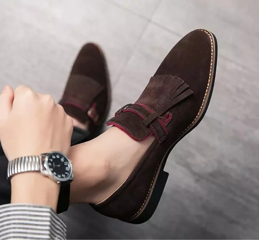 Туфли мужские с бахромой замшевые лоферы Повседневная формальная обувь ручной