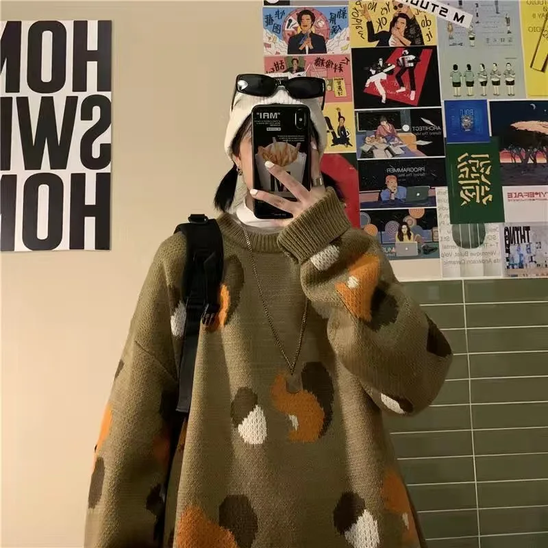 

Retro Cartoon Sweater Women Winter Loose New All-Match Tops Winter Women's Fashion Pullovers Women 2021 Korean Jumper Tunic