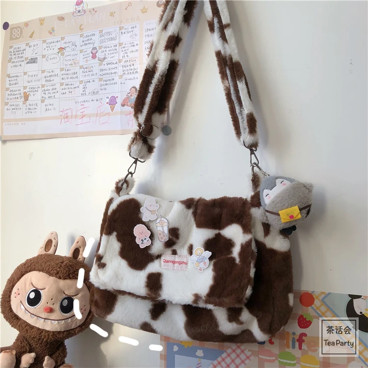 Сумка шоппер женская из овечьей шерсти тканевый саквояж на плечо с милым