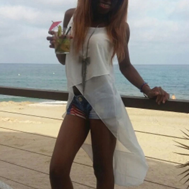 

New Fashion Thin Long White Tops Women Clothing Women Summer Sleeveless Camis Sexy Casual Sling Strap Tops Chiffon Beach Cami
