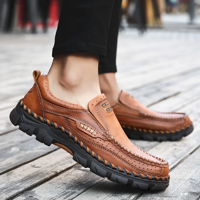Лоферы мужские из натуральной кожи повседневная мягкая обувь ручной работы без