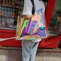 large capacity thickened tpu laser tote bag waterproof swimming bag colorful beach shoulder bag shopping bag