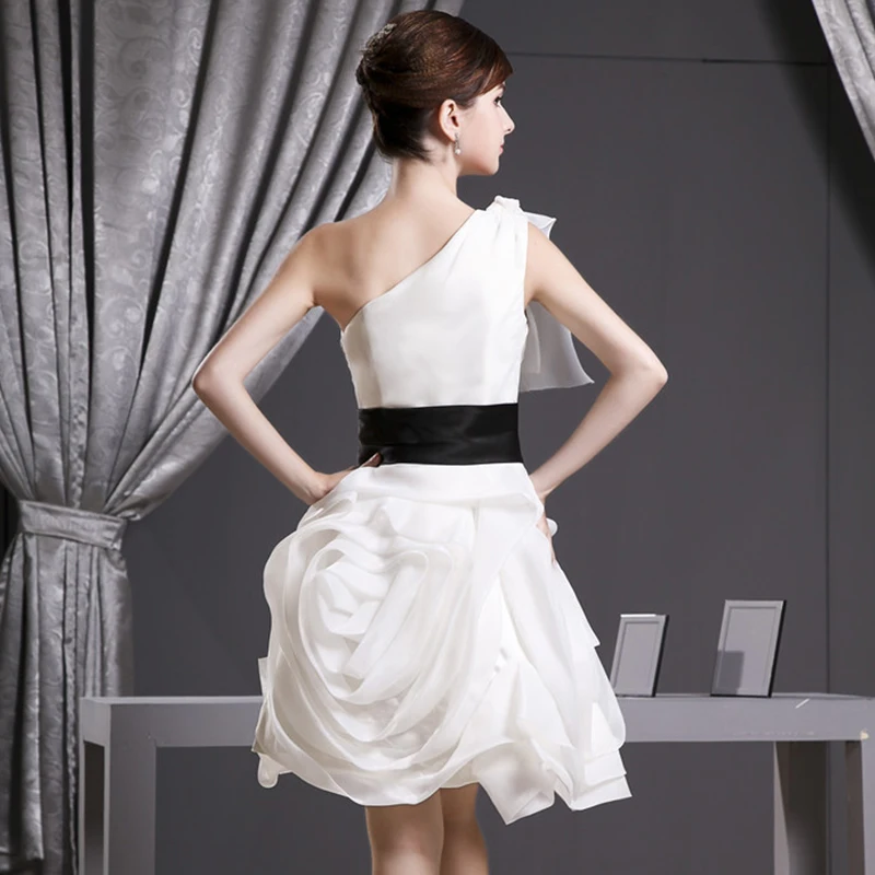 Vestido de festa цельное короткое платье на одно плечо черная лента Выпускной вечер