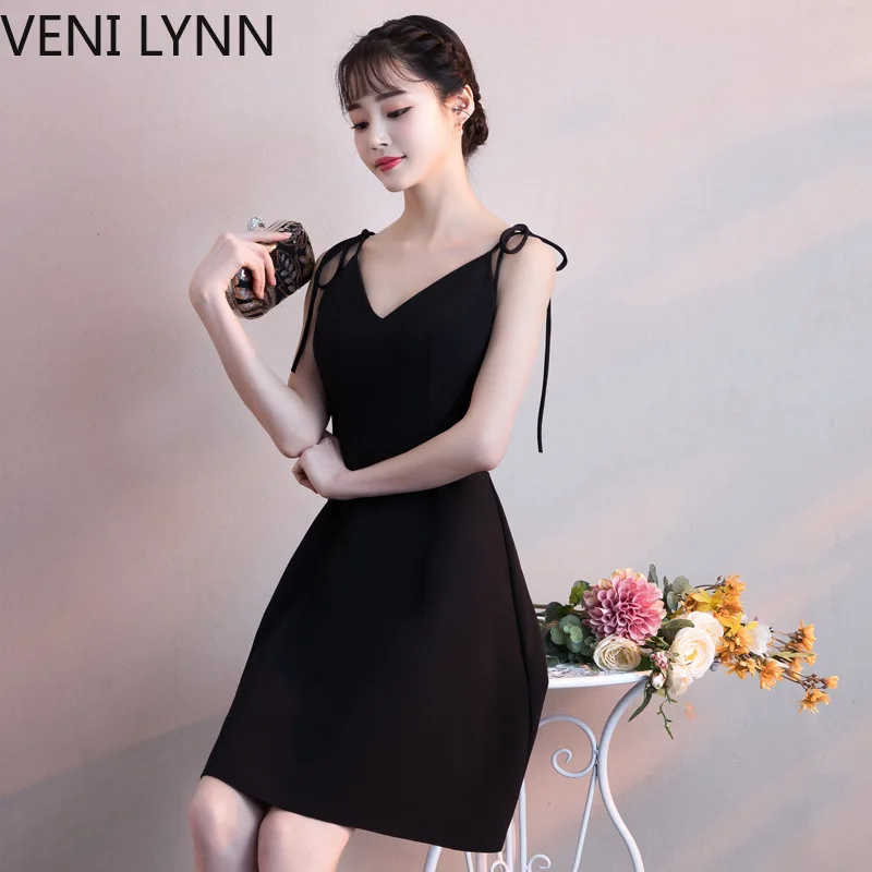 VENI LYNN Sexy Black Mini Dress Women V Neck Sleeveless Summer Girls Dresses 2019 | Женская одежда