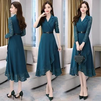 fashion suit v neck irregular dresses for women 2022 solid color slim weather quality lace stitching sexy womens party dress