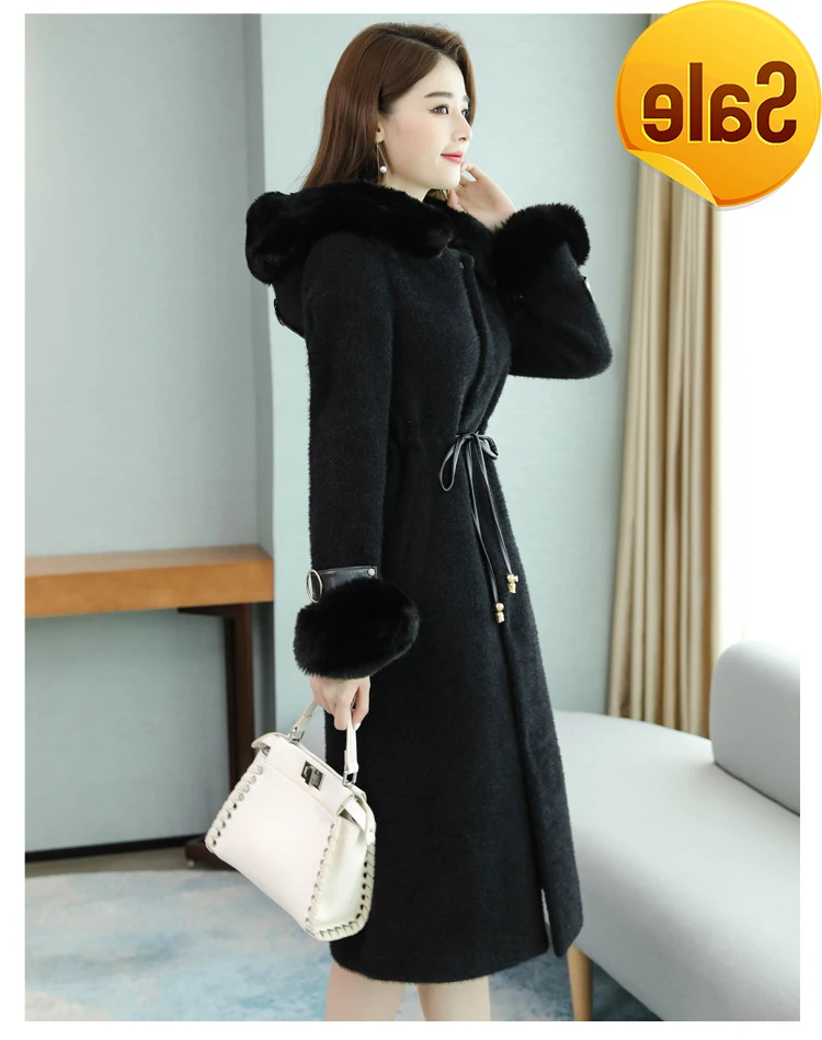 Длинная офисная верхняя одежда Дамское зимнее пальто из искусственного меха