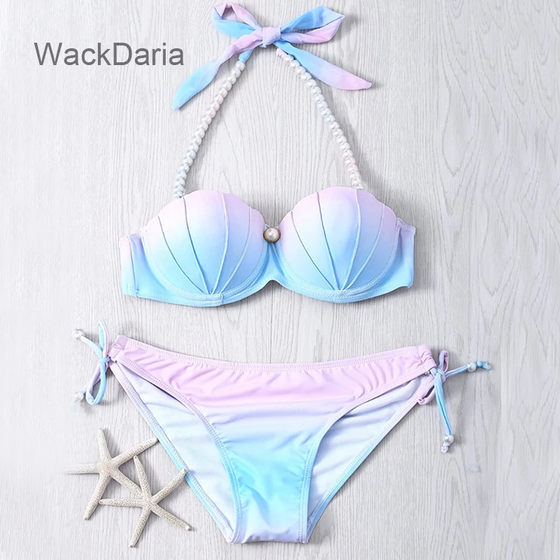 WackDaria, сексуальный комплект бикини mermiad, жемчужная форма, женский купальник, с пуш-ап и бюстгальтером, лето