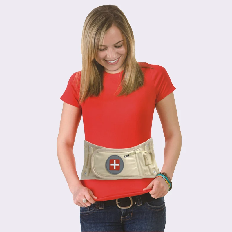 

Locking lumbar intervertebral disc tractor anti-C thrust stretching kidney belt ease lumbar disc strain prominent low back pain