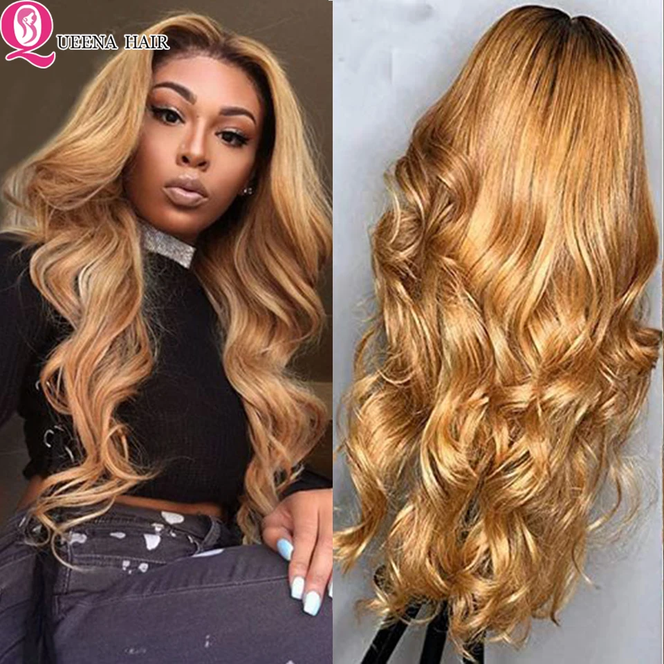 Body Wave Lace Front Wig Ombre Colored Honey Blonde Wig HD Transparent Lace Wigs 13X4 Lace Frontal Wig Brazilian Human Hair