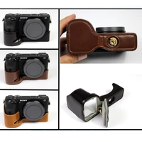 pu leather case half body set cover camera bag bottom for sony a6600 ilce 6600 with battery opening