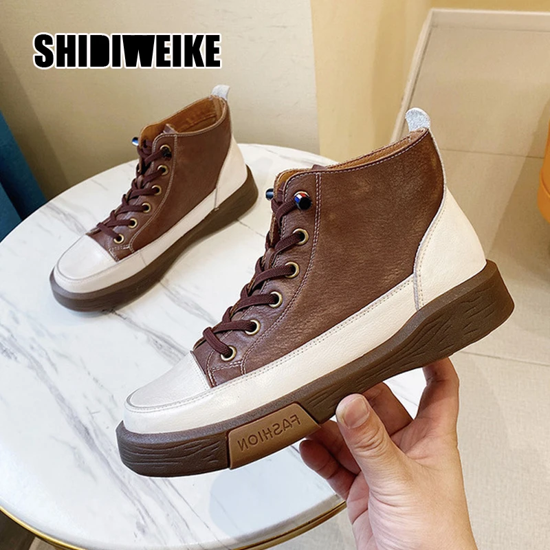 

ladies winter boots women's Ankle boots Genuine Leather boots 2020 new lacing comfort boots brown Black v991