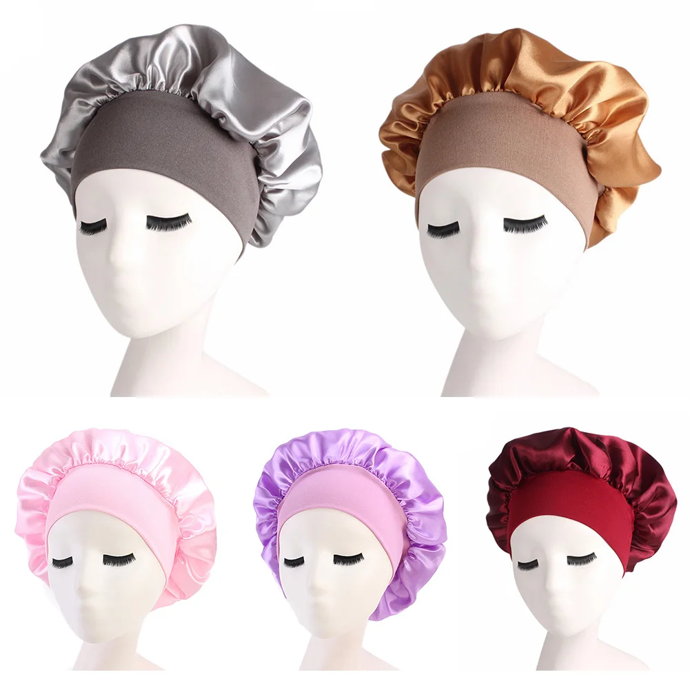 

Women's Satin Solid Wide-brimmed Sleeping Hat Night Sleep Cap Hair Care Bonnet Nightcap For Women Men Unisex Cap bonnet de nuit