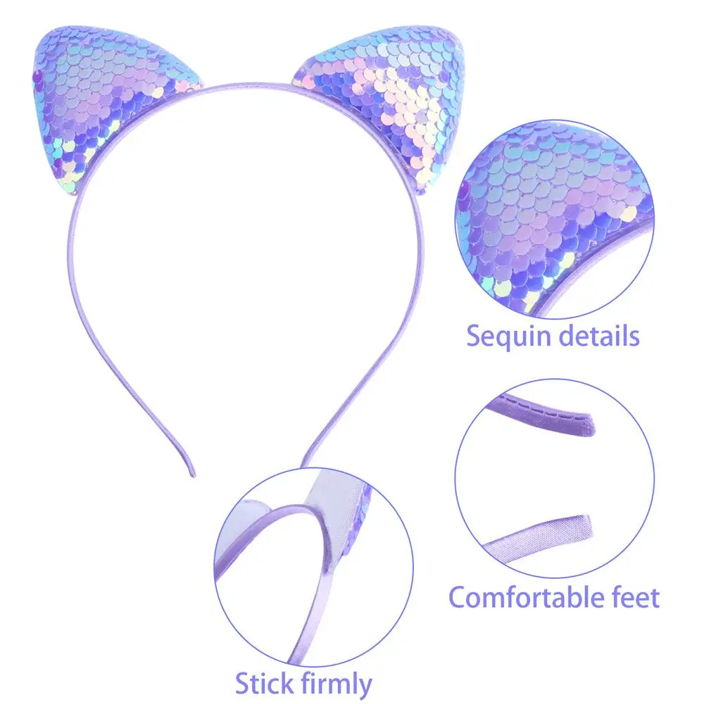 Милые головные повязки с кошачьими ушками блестки искусственная обруч для волос