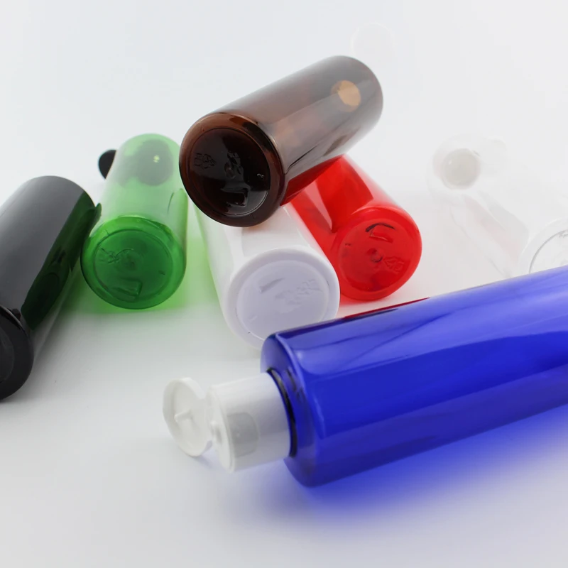 

250ml Colored Cosmetic Packing Plastic Filp Top Cap Bottle 250cc Refillable Shampoo Bottle PET Liquid Soap Lotion Container
