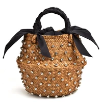 luxury diamonds wicker woven women handbags designer rattan bucket bags vintage summer beach straw bag lady bali tote purse 2021