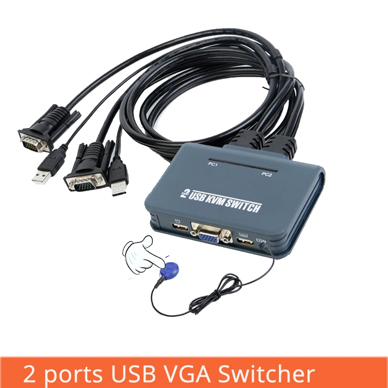 2 Port USB KVM Switch Vga Two Into One Out Usb Mouse Keyboard Sharing Device Line Machine One Multi-Computer Switch