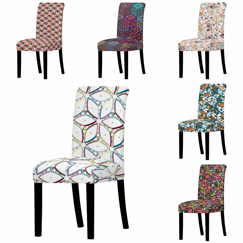 Чехол на стул из спандекса с геометрическим рисунком современный съемный чехол
