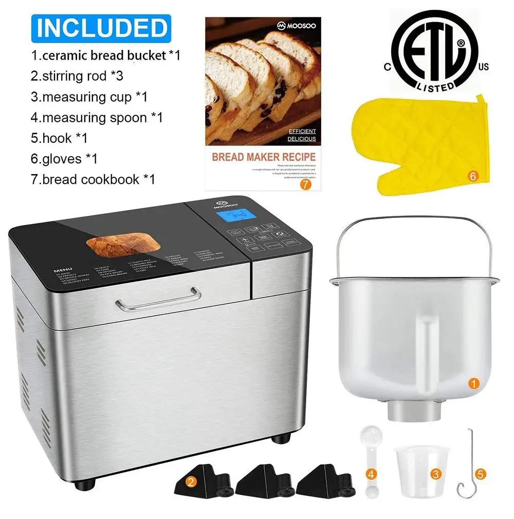

MOOSOO MB30 25-in-1 Automatic Bread Maker Stainless Steel with Gluten-Free Setting 2L Capacity Non-Stick Ceramic Pan Touchscreen