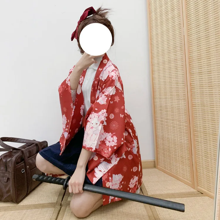 Кимоно с цветочным принтом модный Традиционный Японский хаори Топ для кавайных