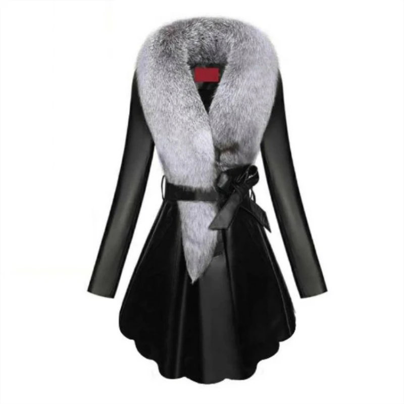 

Faux Fur Coat Women Winter Female Sheepskin Coats Pure Color Faux Fox Fur Collars Snap Fastener Furs Plus Size D190806