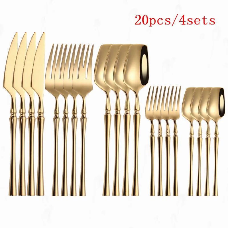 

Silverware Cutlery Set 18/10 Stainless Steel 20pcs Dinnerware Silver Forks Knives Spoons Set Dinner Kitchen Fork Spoon Set