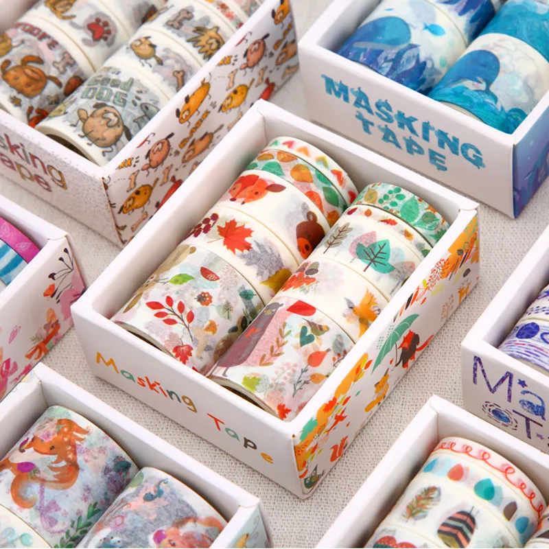 

Adhesive Masking Washi Tape Set 10 Rolls Decorative Stickers Kawaii Stationery Diary Sticker for Bullet Journal Scrapbooking