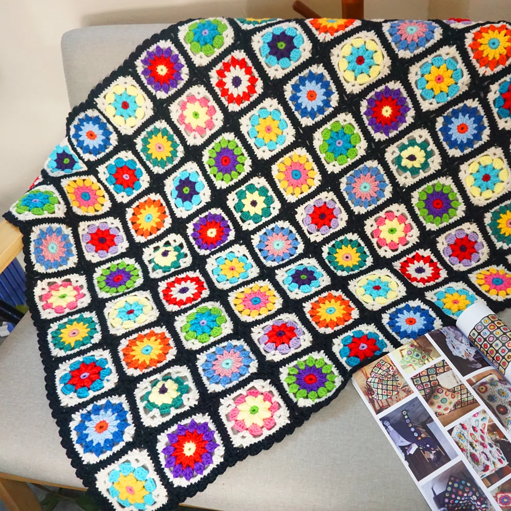 

crochet blanket cushion granny square Colourful Stereo Daisy Handmade Tablecloth Table runner