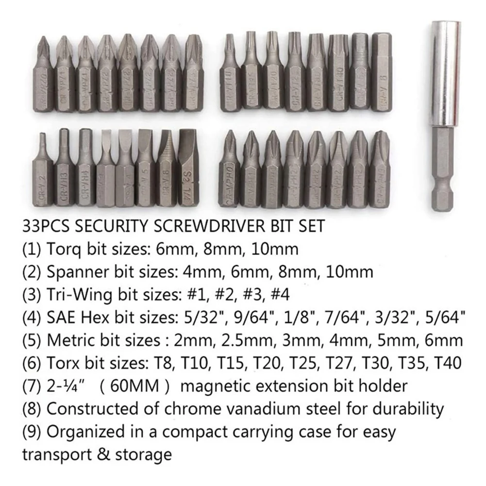 

33Pcs Hex Shank Rod Combination Screwdriver Drill Bit Batch Adapter with Holder Plum Blossom Slotted Screwdriver