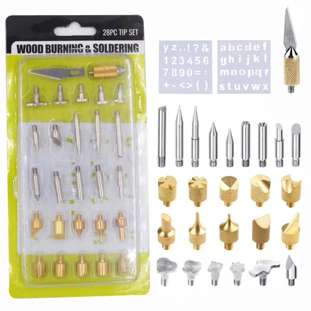 

28pcs Soldering Tip Wood Burning Creative Woodburner Set Soldering Pyrography Cutter Embossing Carving Soldering Wood Burning