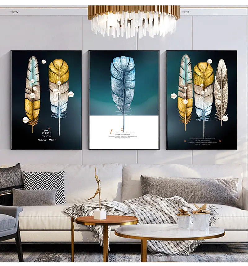 

Nordic Modern Art Feather Butterfly Pearl Pictures3Piece Canvas Painting Oil Painting Wall Art Poster in Livinroom Home Decor