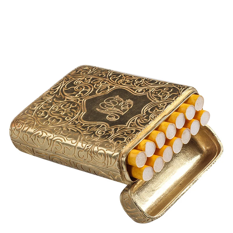

Retro Pure Copper Cigarette Case Tobacco case Portable Hand-carved 14 Cigarettes Smoking Accessories Cigarette Pack Storage Box