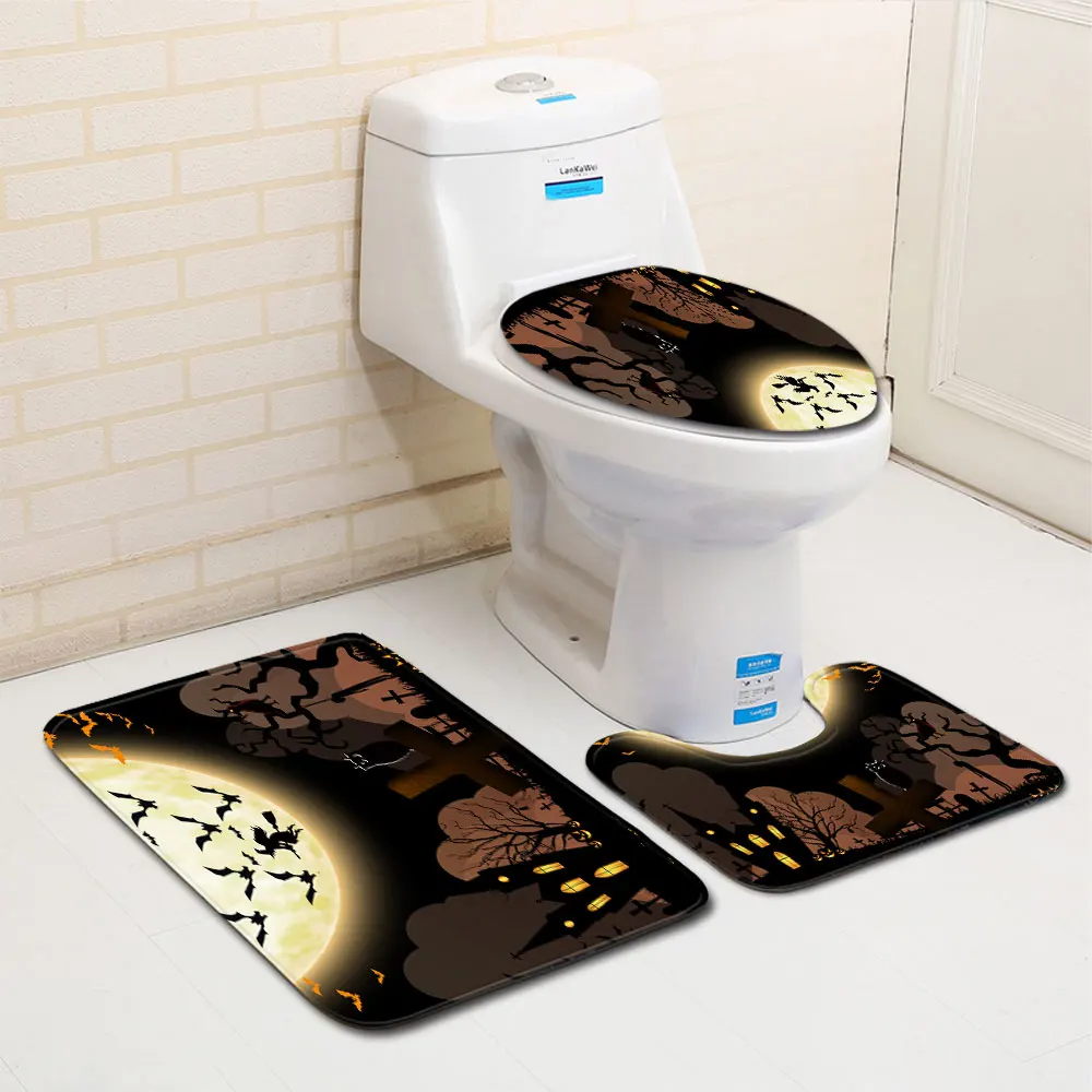 Чехол на сиденье унитаза Хэллоуин коврик для душа нескользящий фланелевый с
