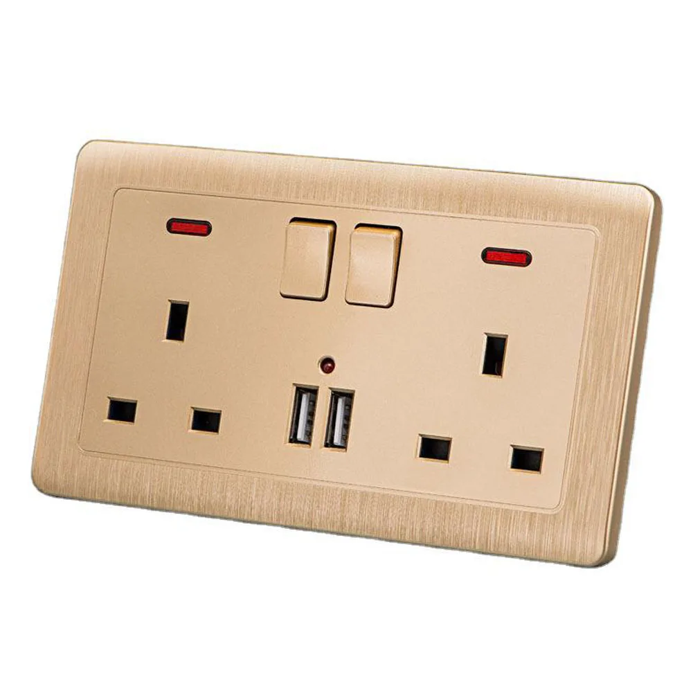 Розетка сетевая 13A с светодиодный USB-портами и светодиодным индикатором на 1 А |